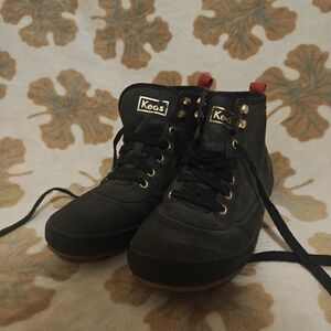 Keds Black High-Top Sneakers with Red Heel Tabs